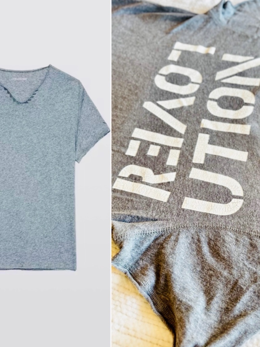 ZADIG & VOLTAIRE Revolution Men’s Grey Short Sleeve Graphic Henley Tee T-shirt